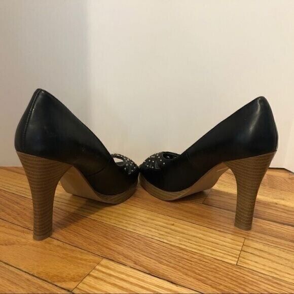 NEW black vegan leather platform peeptoe heels 5.5 Mandee cutout - Picture 8 of 12